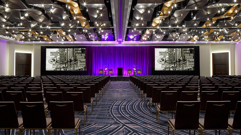 A photo of an empty Grand Ballroom at the Nashville Renaissance Hotel